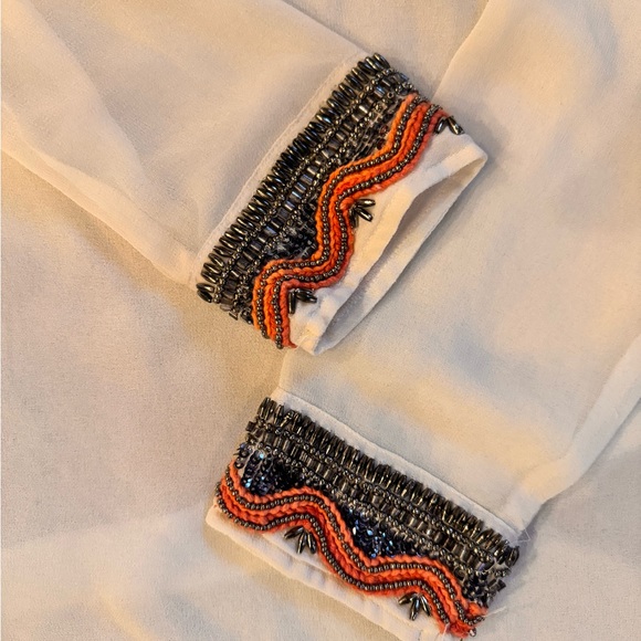 Zara sheer see-through lg shirt with beading - Picture 2 of 3